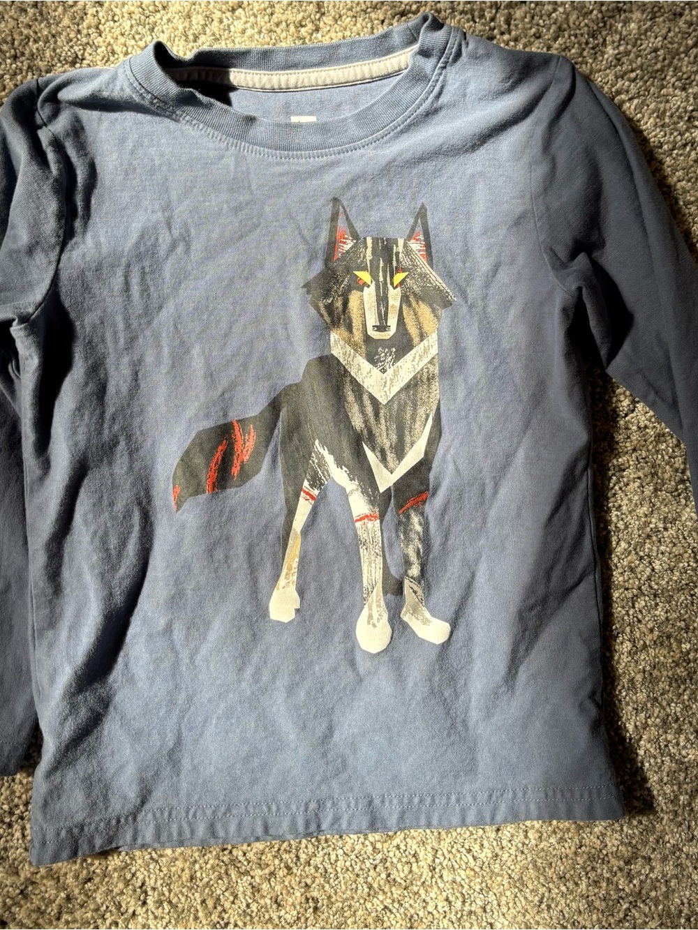 Tea Collection Boys' Long-Sleeve Wolf Tee - Blue & Red Accent